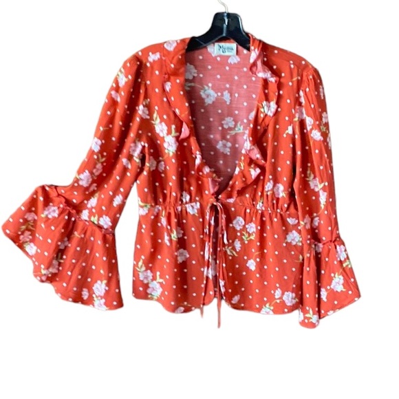 Mumu Floral Red Ruffled Bell Sleeve’s Blouse Top. Size S Excellent Condition! - Picture 9 of 9